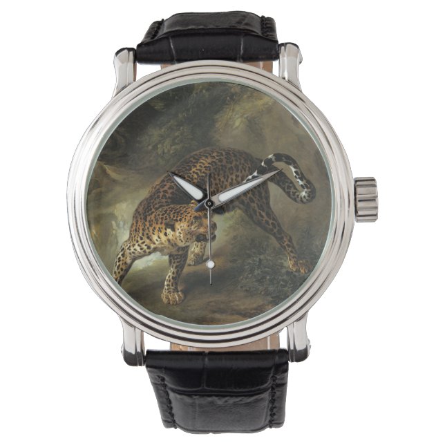 Ferocious Wild Leopard (von Jean-Baptiste Oudry) Armbanduhr (Vorderseite)