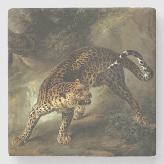 Ferocious Wild Leopard (von Jean-Baptiste Oudry) Steinuntersetzer (Vorderseite)