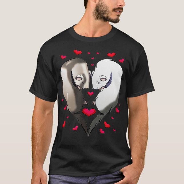 Ferret Couple Gift Valentinstag Süße Tier T-Shirt (Vorderseite)