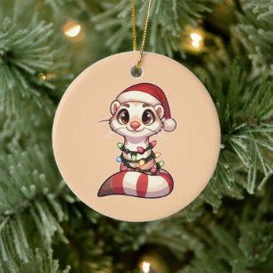 Ferret Frohe Weihnachten Wintertiere Niedlich Fret Keramik Ornament