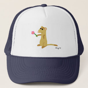 Ferret hält einen Blume-Hut Truckerkappe