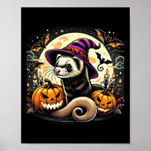 Ferret Hexe Halloween - Spooky Pumpkin Bats Art Poster
