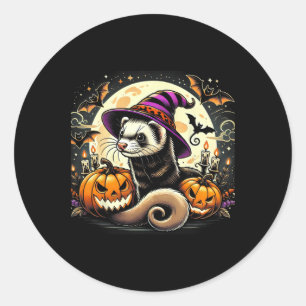 Ferret Hexe Halloween - Spooky Pumpkin Bats Art Runder Aufkleber