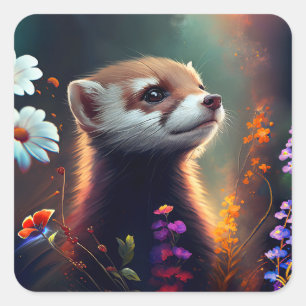 Ferret in einem Feld von Blume Aufkleber