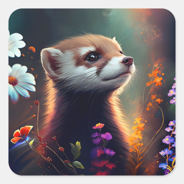 Ferret in einem Feld von Blume Aufkleber (Vorderseite)