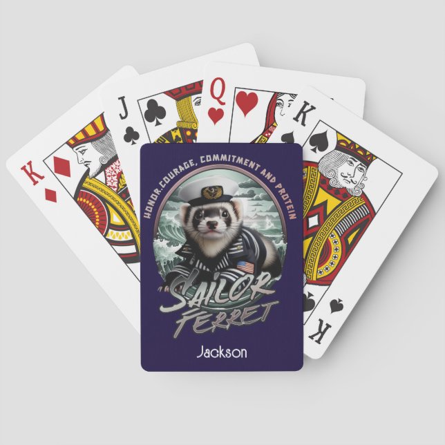 Ferret in Sailor Anzug und Ozeane Spielkarten (Rückseite)