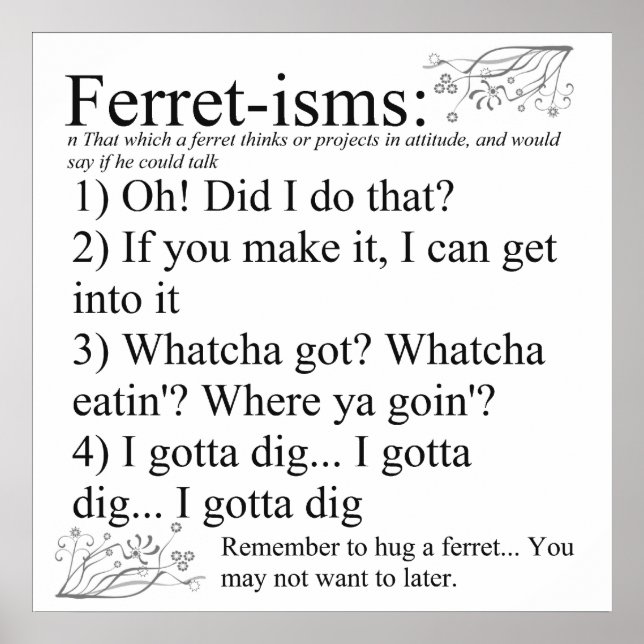 Ferret-isms & Sayings Print for Ferret Lovers Poster (Vorne)