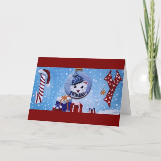 Ferret JOY Blank Falten Weihnachtskarten Einladung (Vorderseite)