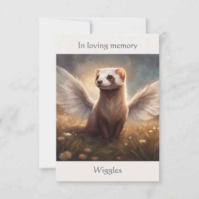 Ferret Memorial Gedicht Angel Wings Name Feld hinz Dankeskarte (Vorderseite)