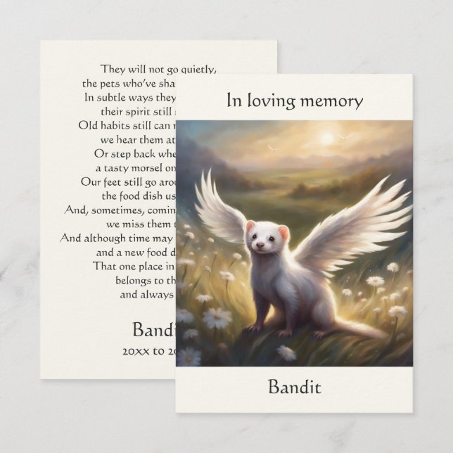 Ferret Memorial Gedicht Angel Wings Name Feld hinz Dankeskarte (Vorne/Hinten)