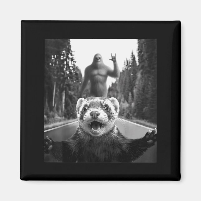 Ferret Selfie With Bigfoot Funny For Men Women Kid Magnet (Vorne)
