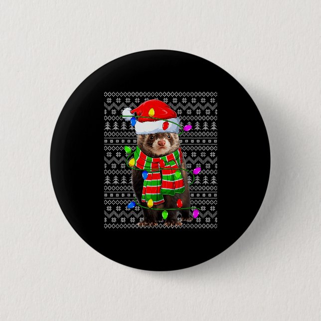Ferret Ugly Xmas Lighting Santa Ferret Christmas  Button (Vorderseite)