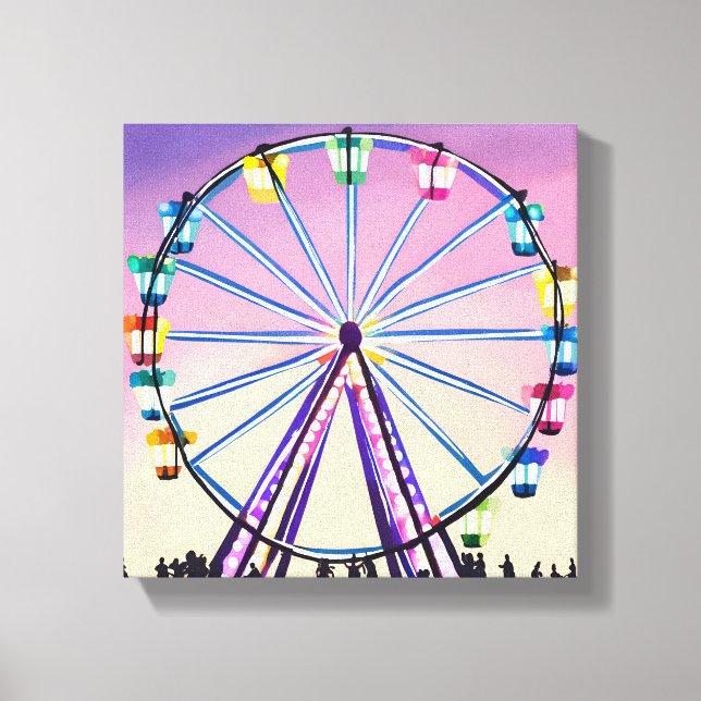 Ferris Wheel Sunset | Schöne Wasserfarbe Leinwanddruck (Vorderseite)