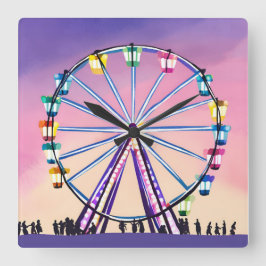 Ferris Wheel Sunset | Schöne Wasserfarbe Quadratische Wanduhr