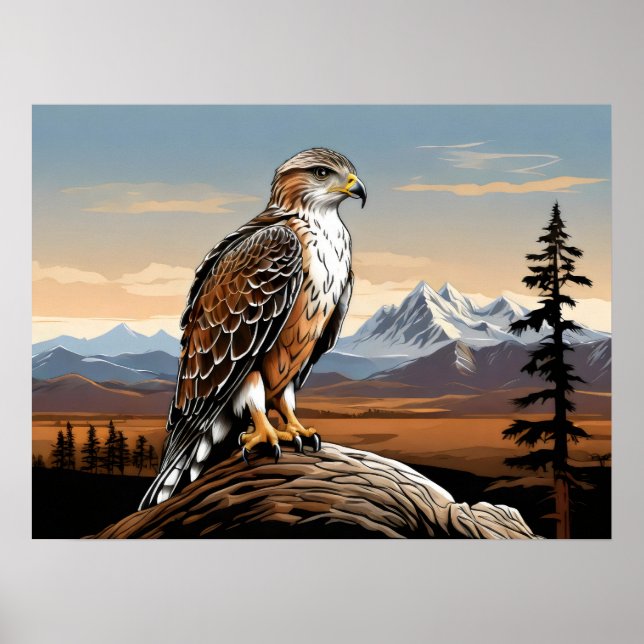 Ferruginous Hawk steht auf Felsen Poster (Vorne)