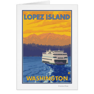 Ferry and Mountains - Lopez Island, Washington