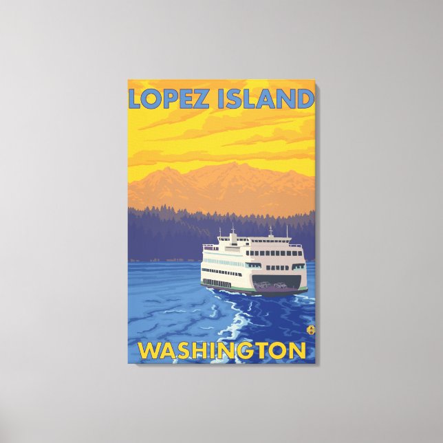 Ferry and Mountains - Lopez Island, Washington Leinwanddruck (Vorderseite)