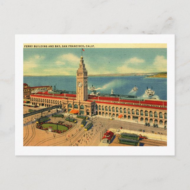 Ferry Gebäude & Bay, San Francisco Vintag Postkarte (Vorderseite)