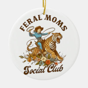 Ferry Mama Social Club Funny Retro Boho Cowgirl Keramik Ornament