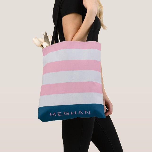 Fertig gestreifte Pastelblush Monogram Tote Bag Tasche (Von Nahem)