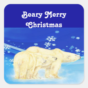Fertigen Sie Beary frohe Weihnacht-Eisbären Quadratischer Aufkleber