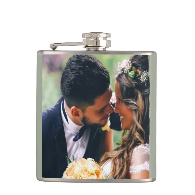 Fertigen Sie Hochzeits-Paar-Foto-Geschenk Flachmann (Vorderseite)