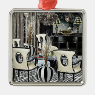 Fertigen Sie schwarze Innenlobby des Zuhause Silbernes Ornament
