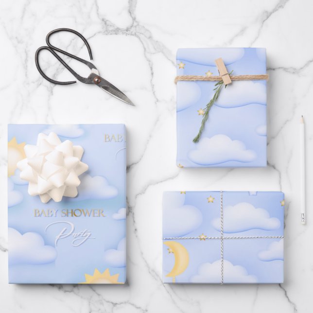  Fertigpackpapier für ein Babydusche-Party Geschenkpapier Set (Vorderseite)