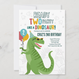 Fertigstellung Zwei Party Dinosaur T-Rex 2. Geburt Einladung