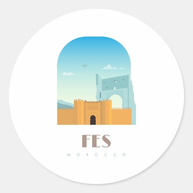 Fes city morocco Skyline Runder Aufkleber (Vorderseite)