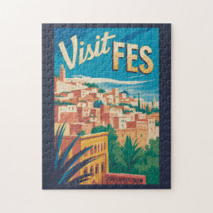 Fes Marokko Afrika Illustration Reise Kunst Vintag
