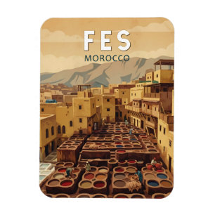 Fes Marokko Illustration Reise Kunst Vintage Magnet