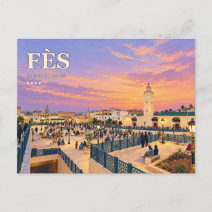 Fès Sunset Garden   Marokkanische Reiseillustratio Postkarte