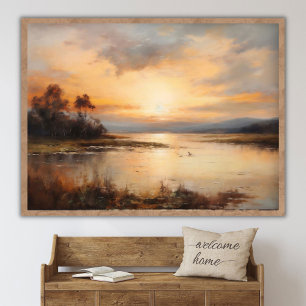 Fesselnde Sonnenuntergangslandschaftsmalerei, Flus Poster