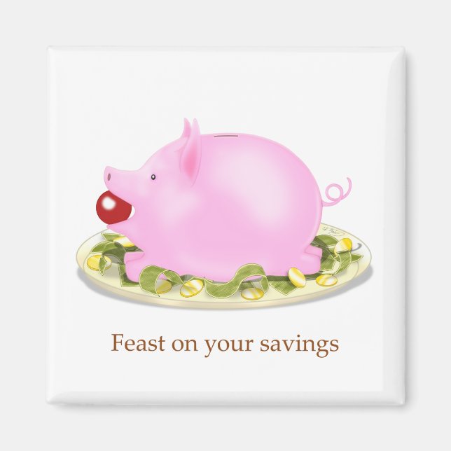 Fest auf Ihre Ersparnisse Piggy Bank auf Plate of  Magnet (Vorne)