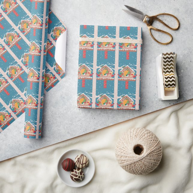 Fest-Bird-House Holiday Blue Wrapping Paper Geschenkpapier (Kunsthandwerk)