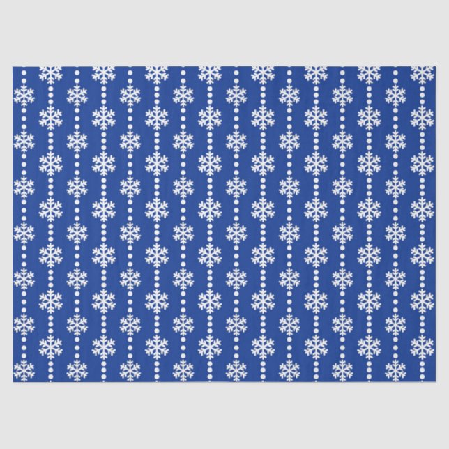 Fest Blaue und weiße Winterschneeflocken Muster Seidenpapier (Vorderseite)