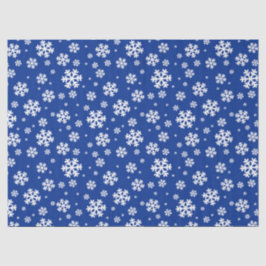 Fest Blaue und weiße Winterschneeflocken Muster Seidenpapier
