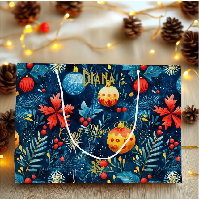 Fest Blue Weihnachtsgeschenktasche mit Ornamenten Große Geschenktüte (Von Creator hochgeladen)