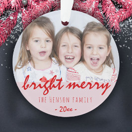 Fest Bright Merry Script Red Christmas Foto Ornament
