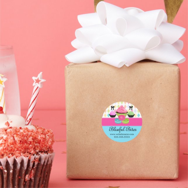 Fest bunte Cupcake Cake Cake Pops Macaron Siegel Runder Aufkleber (Party)