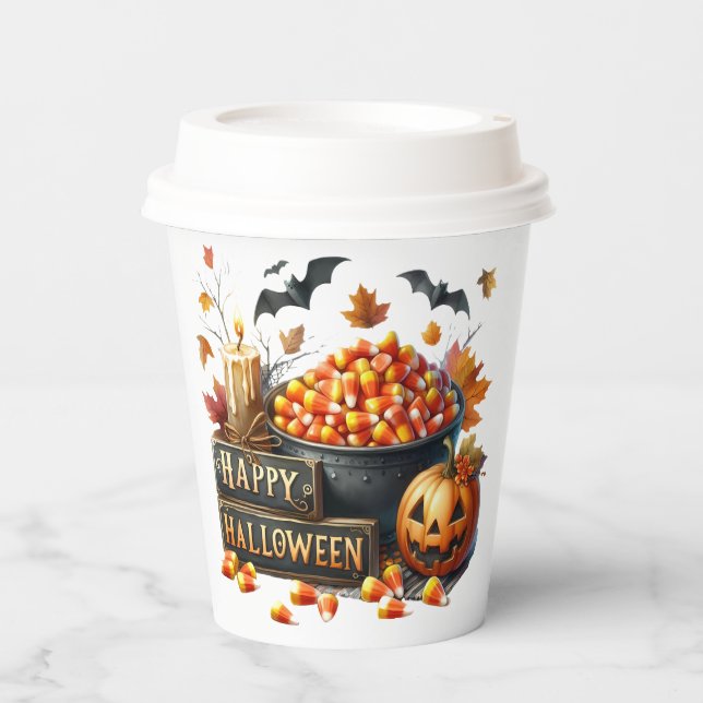 Fest Fall Happy Halloween Candy Corn Paper Cup Pappbecher (Vorderseite)