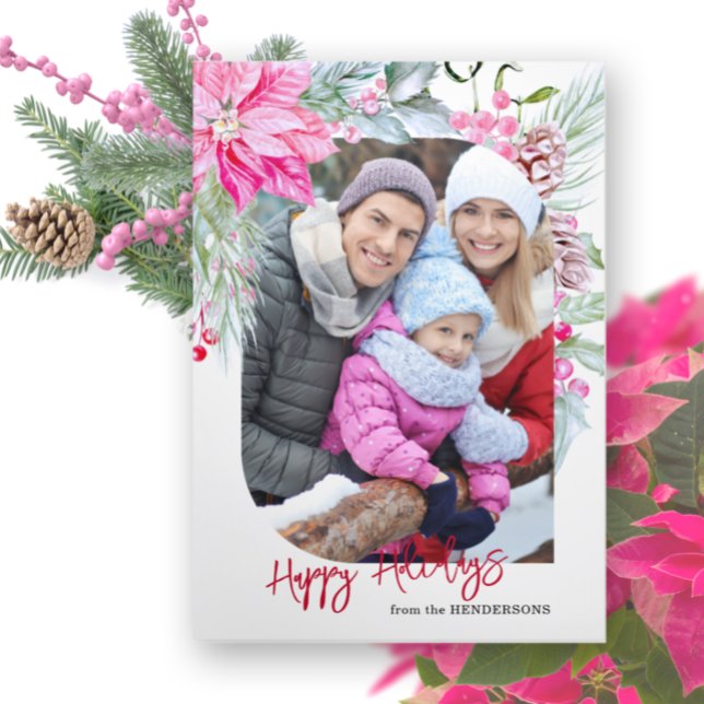 Fest-farbenfrohe Pink Poinsettias Foto Dreifach Gefaltete Karte (Von Creator hochgeladen)