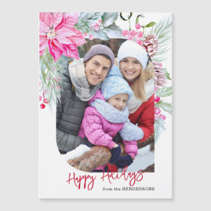 Fest-farbenfrohe Pink Poinsettias Foto Magnetkarte