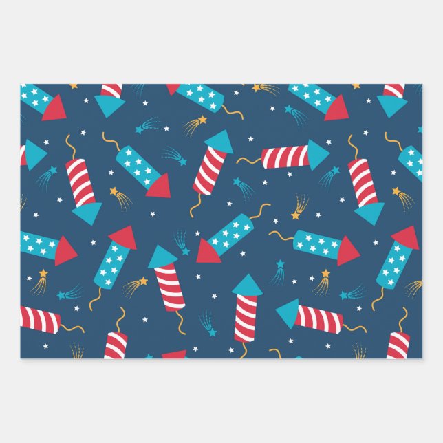 Fest-Feuerwerk Muster Wrapping Papers Geschenkpapier Set (Vorderseite)