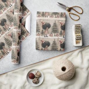 Fest Forest Wonder - Schwarzes Mädchen Weihnachten Geschenkpapier