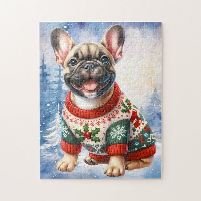 Fest Französischer Bulldog Dog Weihnachtswelpe (Vertikal)