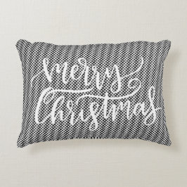Fest frohe Weihnachten Schwarz-weiß Gingham Karier Dekokissen