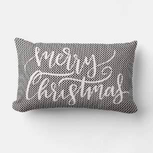 Fest frohe Weihnachten Schwarz-weiß Gingham Karier Lendenkissen
