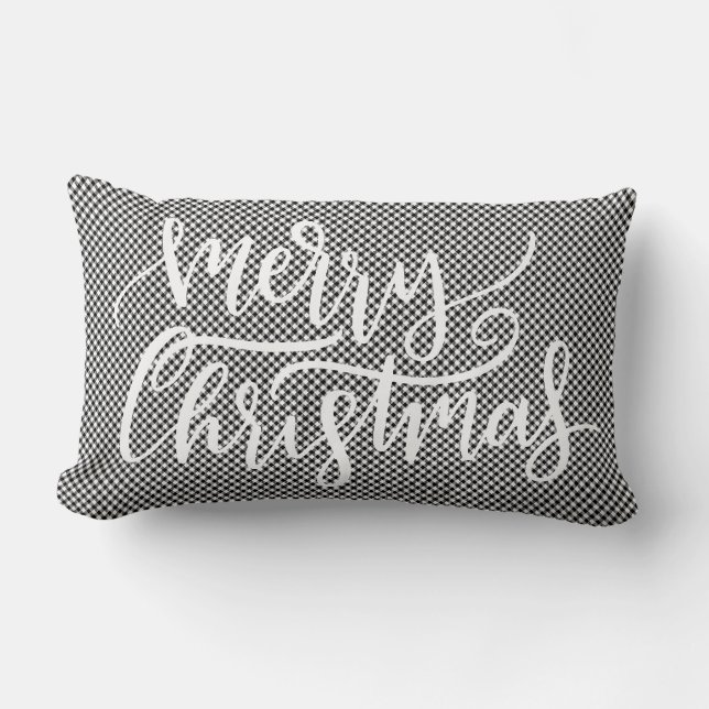 Fest frohe Weihnachten Schwarz-weiß Gingham Karier Lendenkissen (Vorderseite)